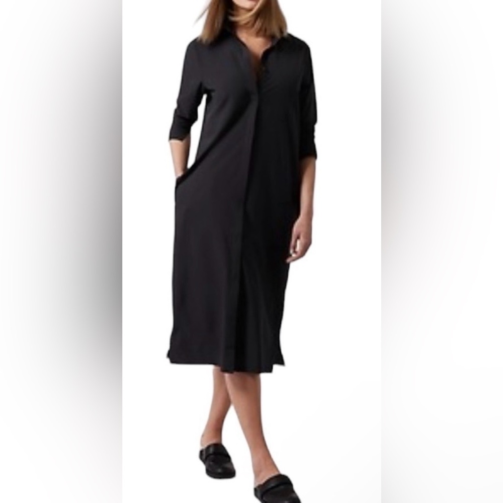 Athleta L T urbanite  Black Button-Up Shirt dress